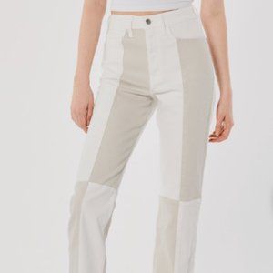 ULTRA HIGH-RISE WHITE PATCHWORK VINTAGE ANKLE STRAIGHT JEANS